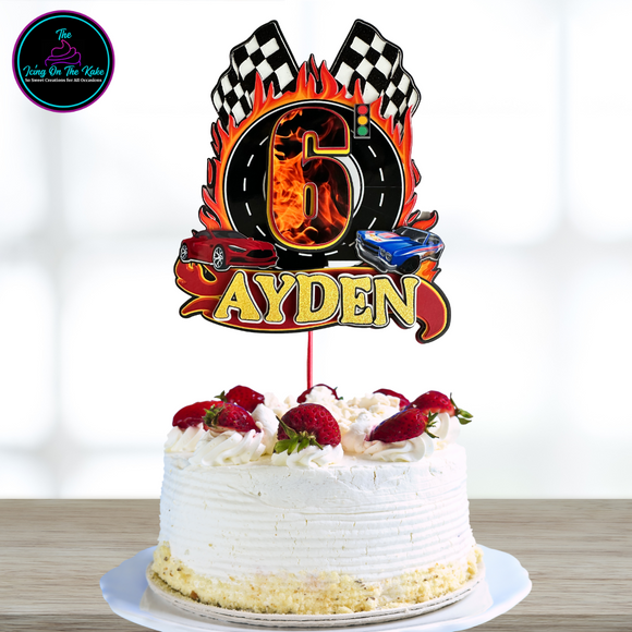 Round Cake with Race Car Decoration — Trefzger's Bakery